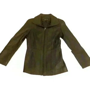 100% Leather Jacket Coat Stitched Detail Size S